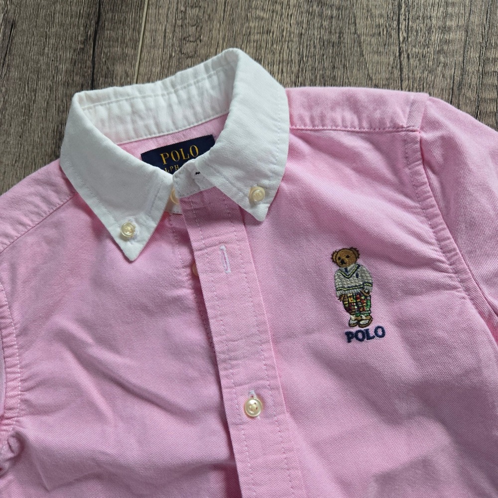 Polo Ralph Lauren Kids Pink Oxford Polo Bear Button Down Shirt 3T